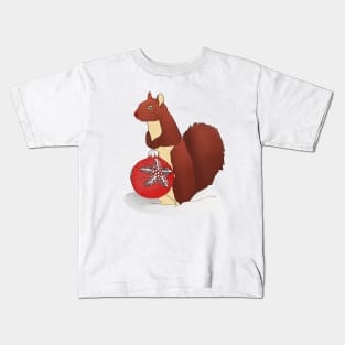 Squirrel Holding Christmas Ball Ornament Kids T-Shirt